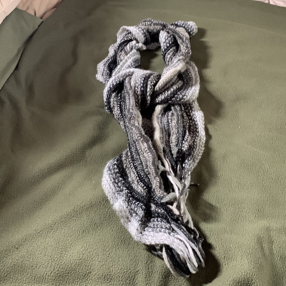 Lot of 2 Mixit winter scarfs. Black, gray and silver.  Gold, cream and tan. OS - Picture 4 of 6